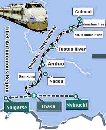 Qinghai - Tibet Railway map